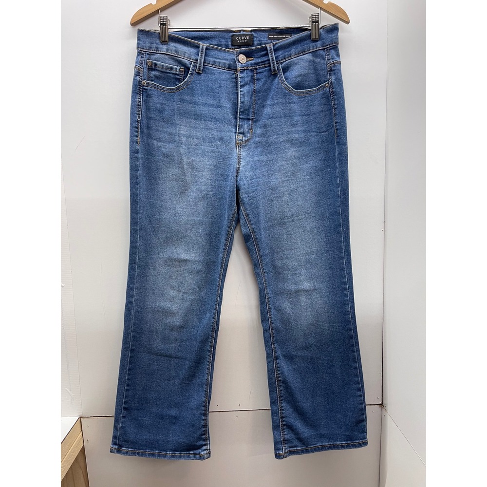 Curve Appeal High Rise Kick Flare Ankle Jeans Blue Medium Wash Size 10/30